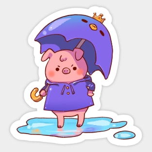 Pissed Pudgy Pig in a Purple Poncho with a Penguin Umbrella Sticker